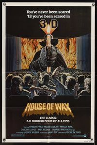 7e377 HOUSE OF WAX 1sh R81 Vincent Price, really cool Larry Salk 3-D horror artwork!