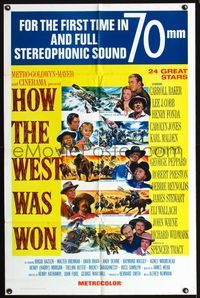 7e379 HOW THE WEST WAS WON 1sh R69 John Ford epic, cool artwork of stars & action scenes!