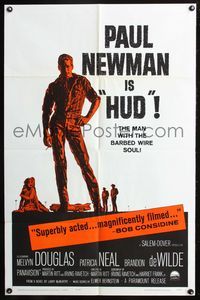 7e382 HUD 1sh '63 Paul Newman is the man with the barbed wire soul, Martin Ritt classic!