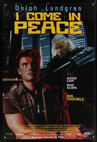 7e391 I COME IN PEACE video 1sh '90 Dolph Lundgren, good cop, bad alien, big trouble!