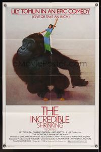 7e416 INCREDIBLE SHRINKING WOMAN style B 1sh '80 Lily Tomlin riding gorilla on skateboard!