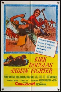 7e418 INDIAN FIGHTER 1sh R60 Kirk Douglas attacking Native American Indian with hatchet!