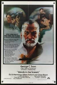 7e428 ISLANDS IN THE STREAM 1sh '77 Ernest Hemingway, great Bob Peak art of George C. Scott & cast
