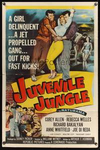 7e447 JUVENILE JUNGLE 1sh '58 a girl delinquent & a jet propelled gang out for fast kicks!