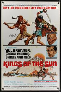 7e460 KINGS OF THE SUN style A 1sh '64 art of Yul Brynner with spear fighting George Chakiris!