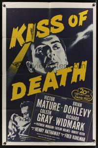 7e462 KISS OF DEATH 1sh R53 really cool art of Victor Mature in film noir classic!