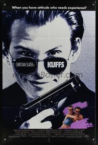 7e467 KUFFS DS 1sh '92 Christian Slater in shades w/gun, sexy Milla Jovovich!