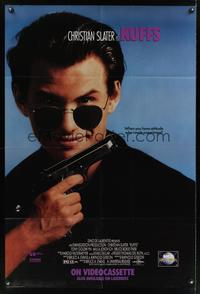 7e468 KUFFS video 1sh '92 Christian Slater in title role in shades w/gun!