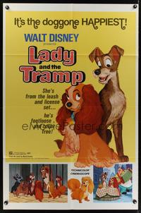 7e471 LADY & THE TRAMP 1sh R72 Walt Disney romantic canine dog classic cartoon!