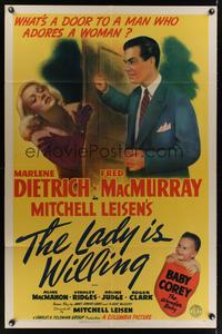7e474 LADY IS WILLING style A 1sh '42 art of pretty Marlene Dietrich, Fred MacMurray & Baby Corey!