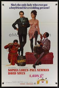 7e476 LADY L style B 1sh '66 cool art of sexy Sophia Loren, Paul Newman & David Niven!