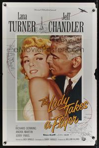 7e477 LADY TAKES A FLYER 1sh '58 art of Jeff Chandler with sexy Lana Turner!