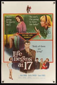7e494 LIFE BEGINS AT 17 1sh '58 teenage boy has one girl pregnant and one wanting to marry him!