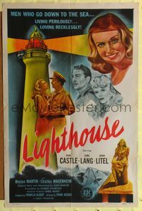 7e495 LIGHTHOUSE 1sh '46 Don Castle, June Lang, living perilously....loving recklessly!