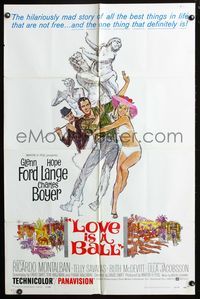 7e509 LOVE IS A BALL 1sh '63 full-length art of Glenn Ford & Hope Lange in sexy bikini!