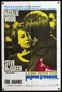 7e512 LOVE WITH THE PROPER STRANGER 1sh '64 romantic close up of Natalie Wood & Steve McQueen!
