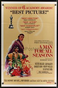 7e534 MAN FOR ALL SEASONS awards style C 1sh '67 Scofield, Robert Shaw, Best Picture Academy Award!