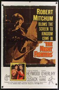 7e644 NIGHT FIGHTERS 1sh '60 Robert Mitchum runs wild with a red-hot machine gun in his hands!