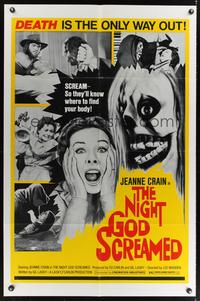 7e648 NIGHT GOD SCREAMED 1sh '71 Jeanne Crain, death is the only way out!
