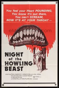 7e654 NIGHT OF THE HOWLING BEAST 1sh '77 Paul Naschy, artwork of giant fangs and sexy girls!