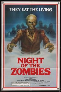 7e658 NIGHT OF THE ZOMBIES 1sh '80 artwork of zombie coming out of mist!