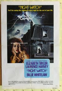 7e661 NIGHT WATCH 1sh '73 Elizabeth Taylor, Laurence Harvey, Billie Whitelaw!