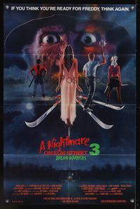 7e664 NIGHTMARE ON ELM STREET 3 1sh '87 cool horror artwork of Freddy Krueger by Matthew Peak!