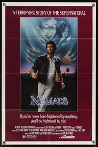 7e673 NOMADS 1sh '86 image of Pierce Brosnan running from creepy ghosts!