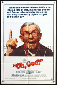 7e687 OH GOD 1sh '77 directed by Carl Reiner, great super close up of wacky George Burns!
