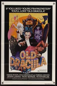7e688 OLD DRACULA 1sh '75 Vampira, David Niven as Dracula, Clive Donner, wacky horror art!