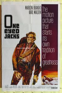 7e695 ONE EYED JACKS 1sh '61 great artwork of star & director Marlon Brando with gun & bandolier!