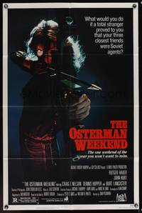 7e699 OSTERMAN WEEKEND 1sh '83 typical Sam Peckinpah, wild image of woman w/bow & arrow!