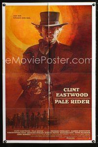 7e704 PALE RIDER int'l 1sh '85 great different art of cowboy Clint Eastwood by Grove!