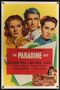 7e707 PARADINE CASE 1sh R56 Alfred Hitchcock, Gregory Peck, Ann Todd, Valli