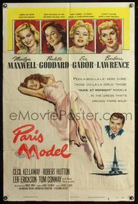 7e710 PARIS MODEL 1sh '53 sexy Marilyn Maxwell, Paulette Goddard & Eva Gabor!