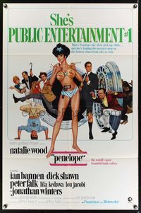 7e711 PENELOPE 1sh '66 sexiest artwork of Natalie Wood with big money bags and gun!