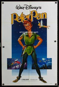 7e712 PETER PAN 1sh R82 Walt Disney animated cartoon fantasy classic, great full-length art!