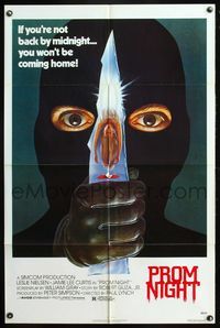 7e729 PROM NIGHT 1sh '80 Jamie Lee Curtis won't be coming home, wild horror art!
