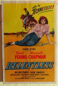 7e743 RELENTLESS 1sh '47 Robert Young, Marguerite Chapman, strange drama in the High Sierras!