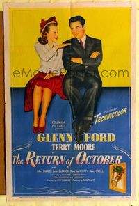 7e746 RETURN OF OCTOBER 1sh '48 Glenn Ford with Terry Moore, art of wacky race horse in hat!