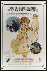 7e756 RING OF BRIGHT WATER 1sh '69 romantic art of Bill Travers & Virginia McKenna with otter!