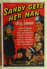 7e774 SANDY GETS HER MAN 1sh '40 wacky image of Baby Sandy as firefighter!