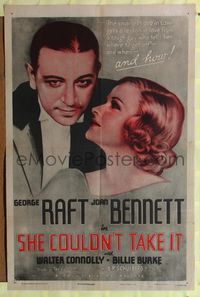 7e799 SHE COULDN'T TAKE IT 1sh R47 George Raft tells Joan Bennett where to get off, and when!