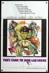 7e887 THEY CAME TO ROB LAS VEGAS 1sh '68 Gary Lockwood, cool artwork including roulette wheel!