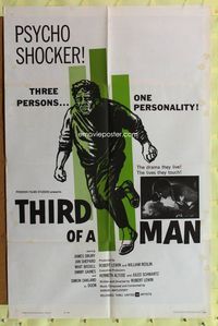 7e890 THIRD OF A MAN 1sh '62 James Drury, Jan Shepard, schizophrenia psycho shocker!