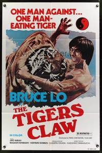 7e900 TIGER'S CLAW 1sh '78 Bruce Lo, wild image of man fighting tiger!