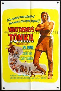 7e907 TONKA 1sh '57 Sal Mineo, Walt Disney, west's strangest legend, artwork of Native Americans!