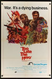 7e908 TOO LATE THE HERO style A 1sh '70 Robert Aldrich, art of Michael Caine & Cliff Robertson!