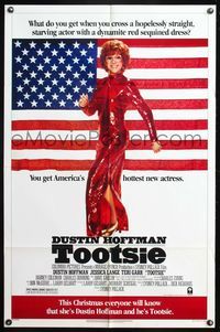 7e910 TOOTSIE advance 1sh '82 full-length Dustin Hoffman in drag by American flag!