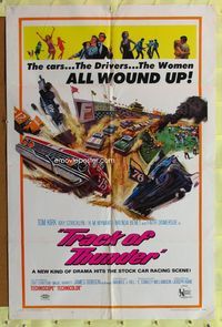 7e916 TRACK OF THUNDER 1sh '67 cool early NASCAR stock car racing & sexy dancers art!